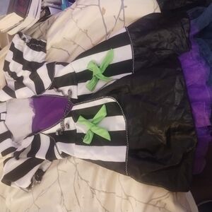 Kids Black and White Striped Costume with Green Accents